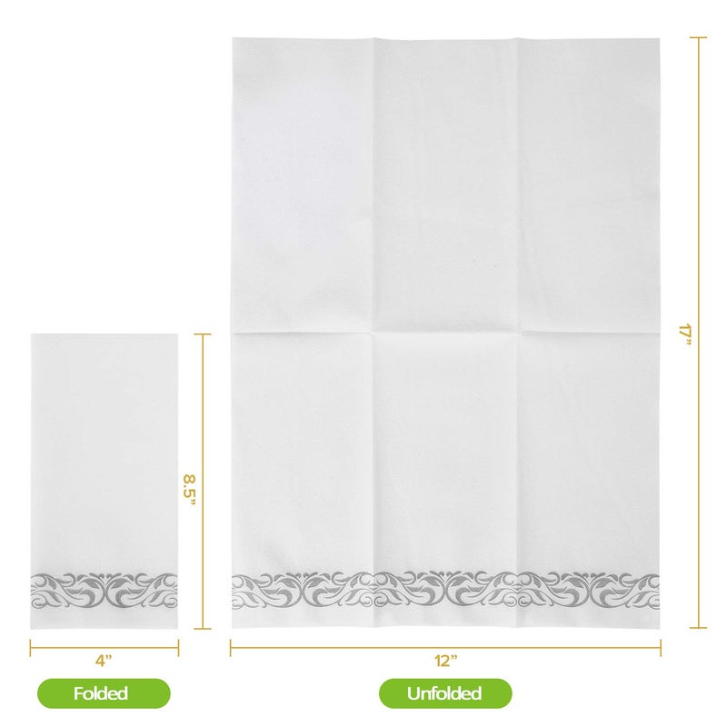 FOCUSLINE 200 Linen Feel Disposable Bathroom Napkins, Soft and Absorbent Paper Guest Towels, Cloth-Like Paper Hand Towels Decorative Napkins for Parties, Weddings, Dinners or Events, Silver, 12" x 17" - Image 2